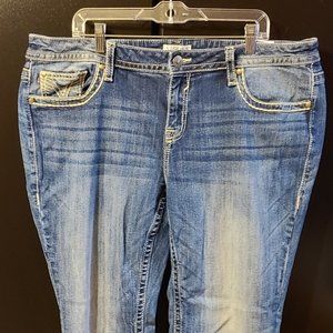 Vigoss® Medium Wash Metallic Faux Flap Slim Boot Jean Plus Size 22 Long EUC